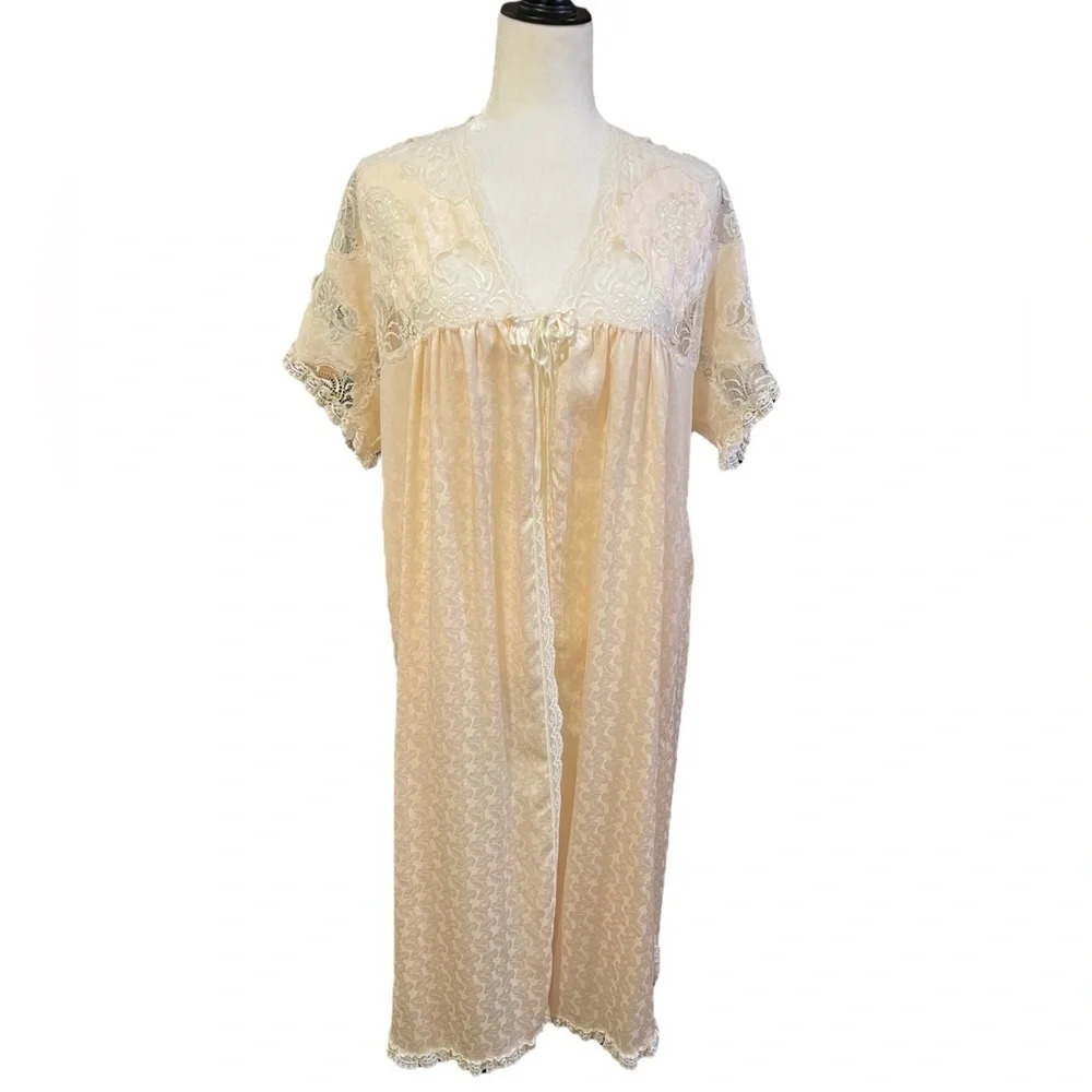 Christian Dior Lingerie Union Made Light Peach Satin Long Robe Petite - Picture 7 of 11